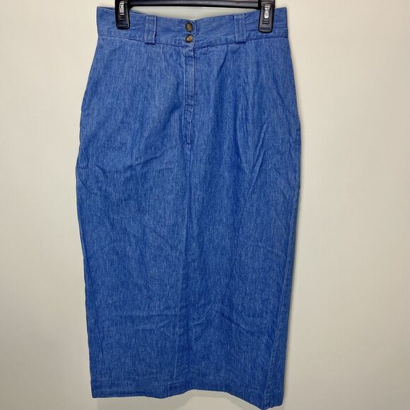 Vintage 90s LL Bean Jean Wrap Skirt Cotton Denim Size 12 High Rise USA Made - Picture 5 of 7